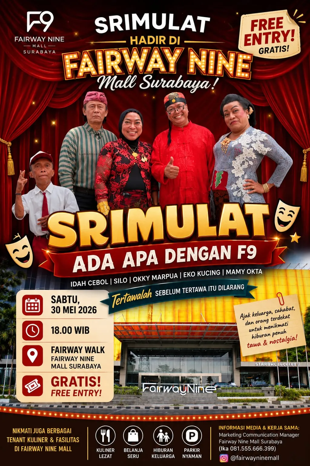 Srimulat Siap Hibur Warga Surabaya Lewat Pertunjukan “Ada Apa Dengan F9” di Fairway Nine Mall