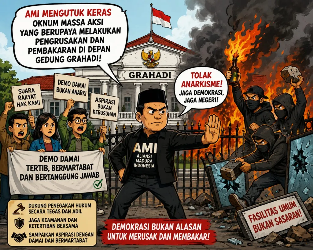 AMI Mengutuk Keras Tindakkan Oknum Massa Aksi yang Berupaya Melakukan Pengurusakan dan Pembakaran di  Depan Gedung Graha