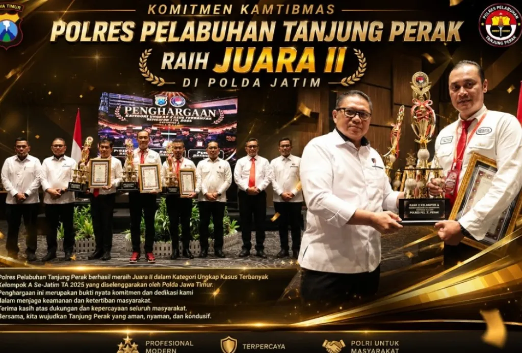 Satresnarkoba Polres Pelabuhan Tanjung Perak Raih Juara II Ungkap Kasus Semester I 2026 dari Polda Jatim