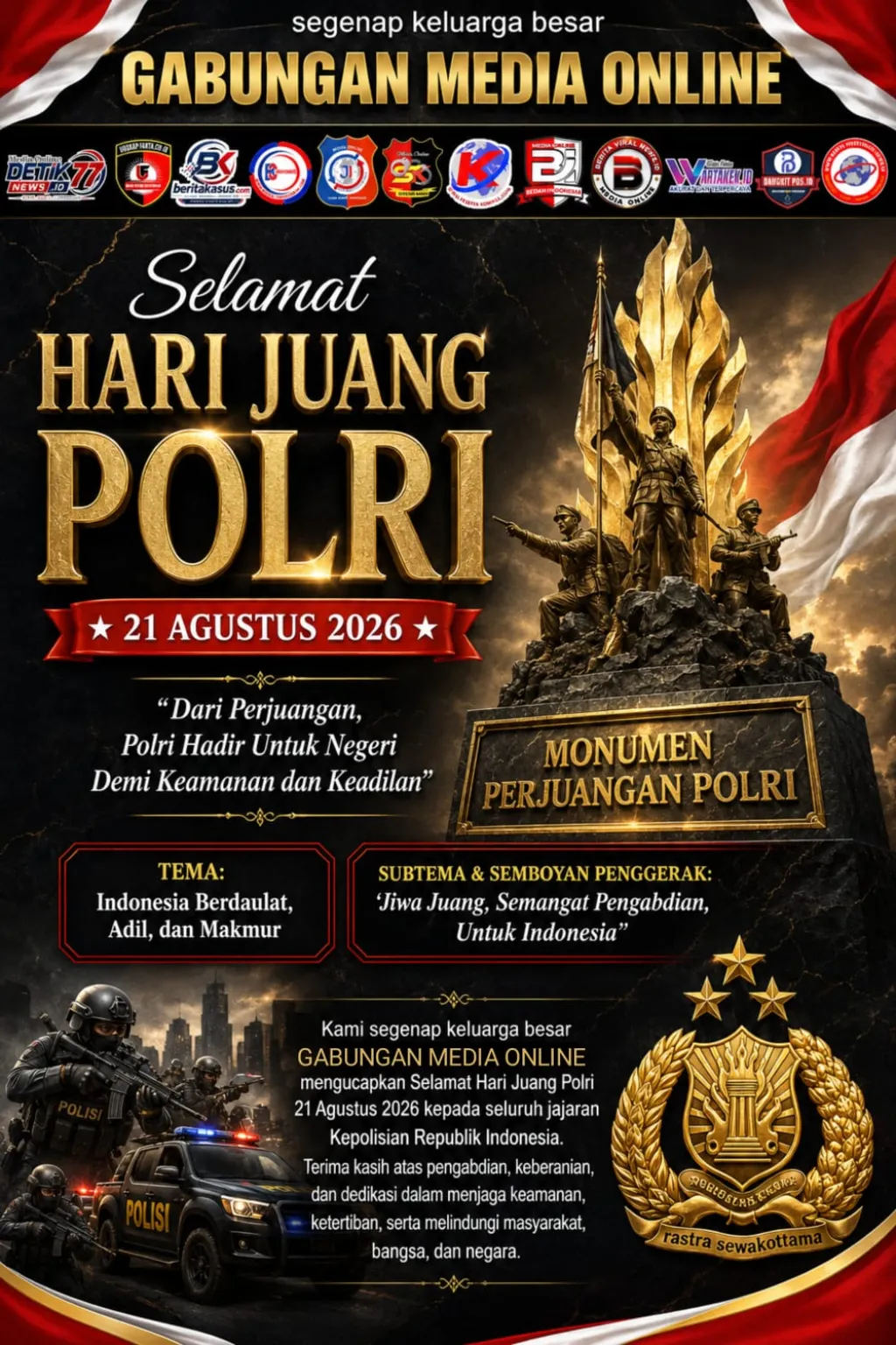 Gabungan Media Online Ucapkan Selamat Hari Juang Polri 21 Agustus 2026