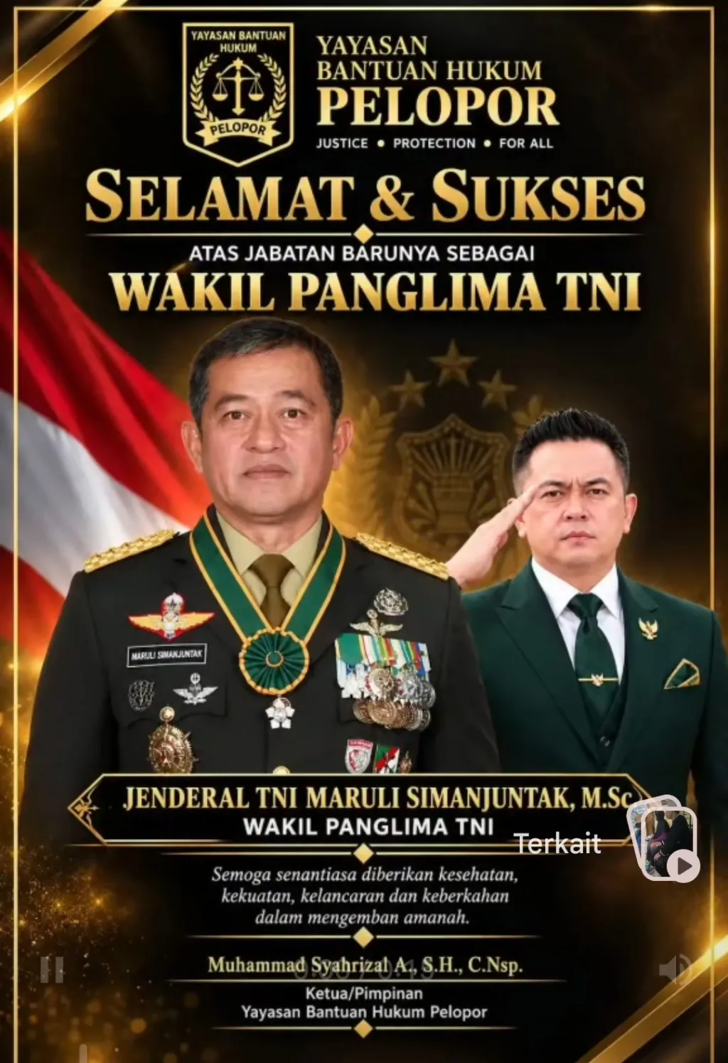 Yayasan Bantuan Hukum Pelopor Sampaikan Ucapan Selamat atas Jabatan Baru Jenderal TNI Maruli Simanjuntak