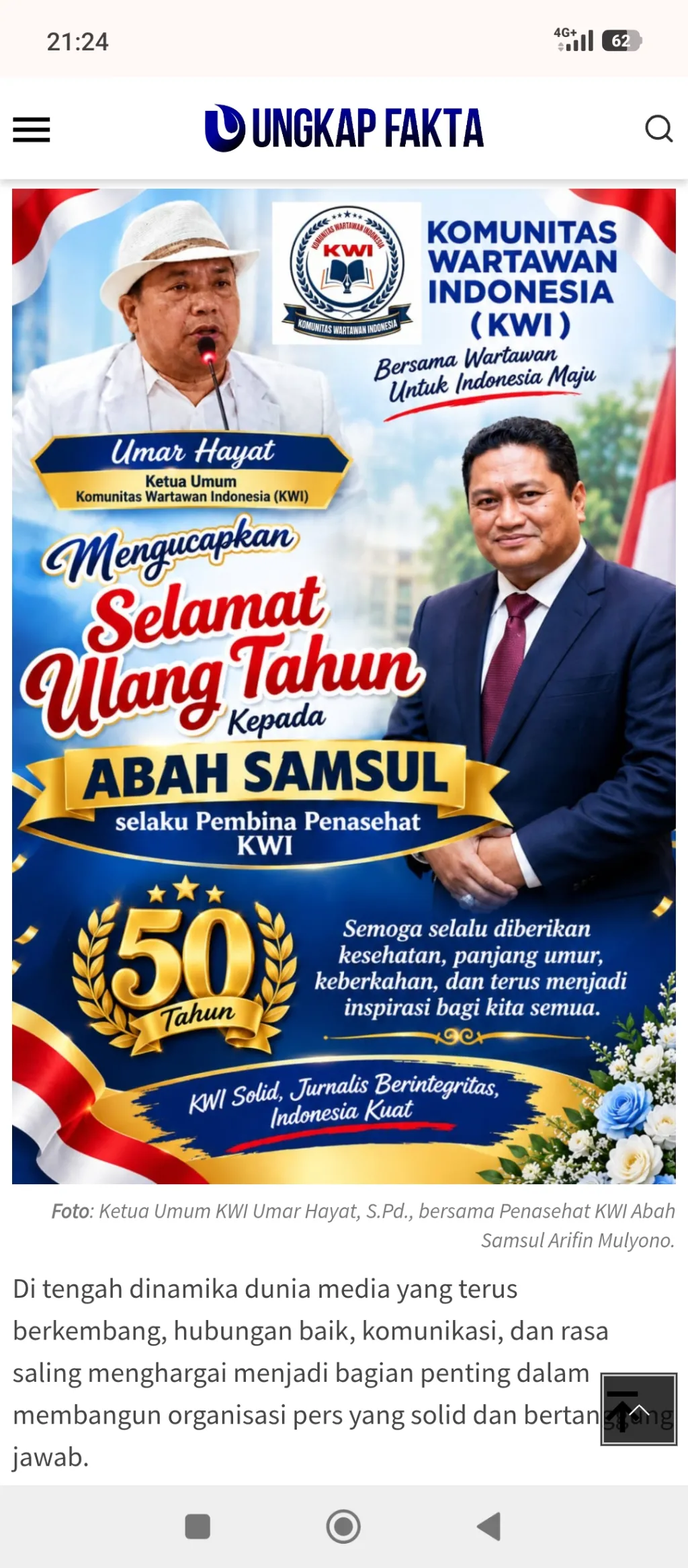Genap Usia 50 Tahun, Abah Samsul Terima Doa dan Ucapan Hangat dari Keluarga Besar Gabungan Media Online dan KWI