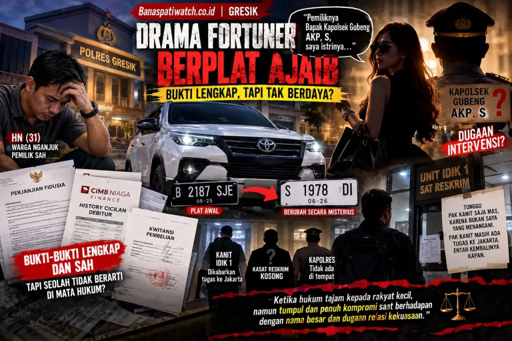 Fortuner Putih Tertahan di Polres Gresik, HN Klaim MilikiI Bukti Kepemilikan Plat  Nomor Berubah, Transparansi Penyidik 