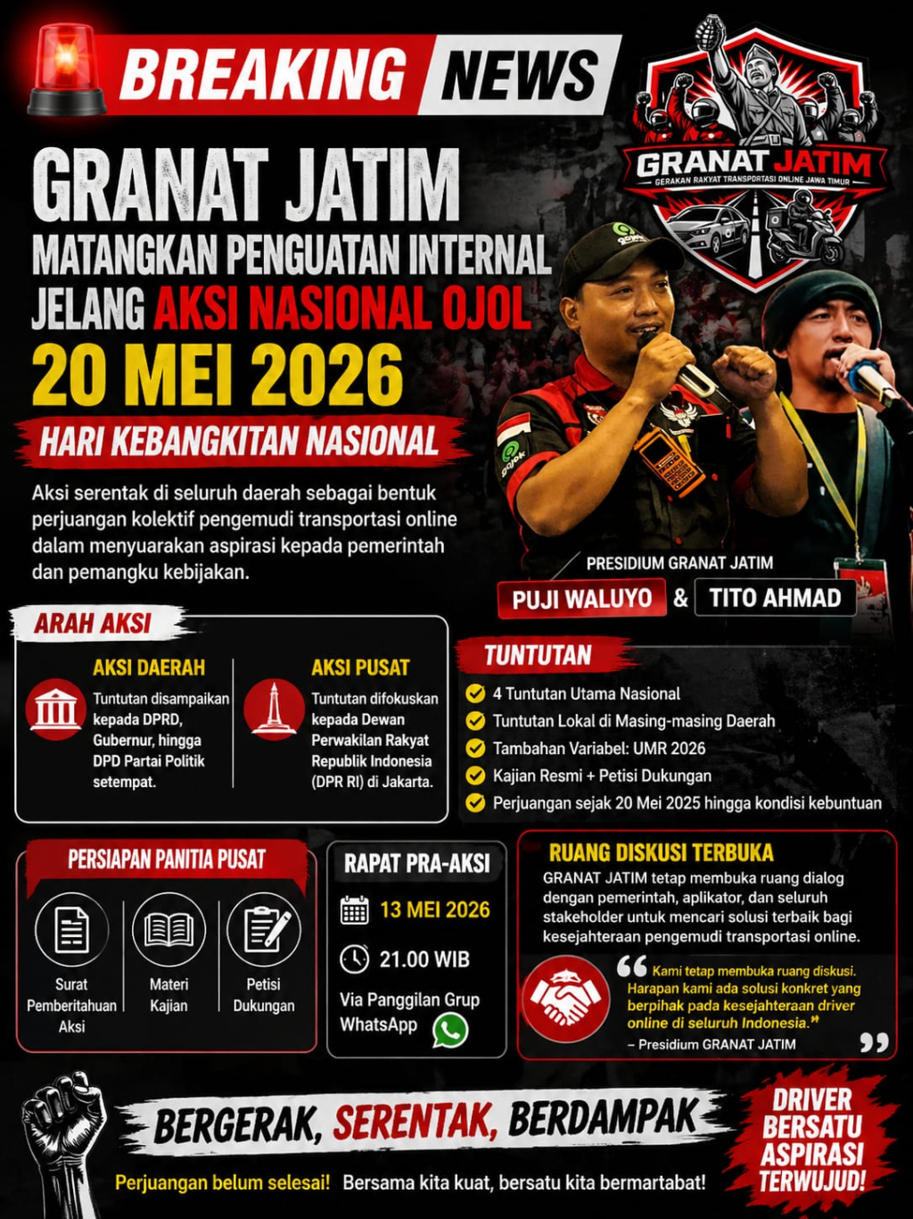 Granat Jatim Matangkan Penguatan Internal Jelang Aksi Nasional Ojol 20 Mei 2026 di Hari Kebangkitan Nasional