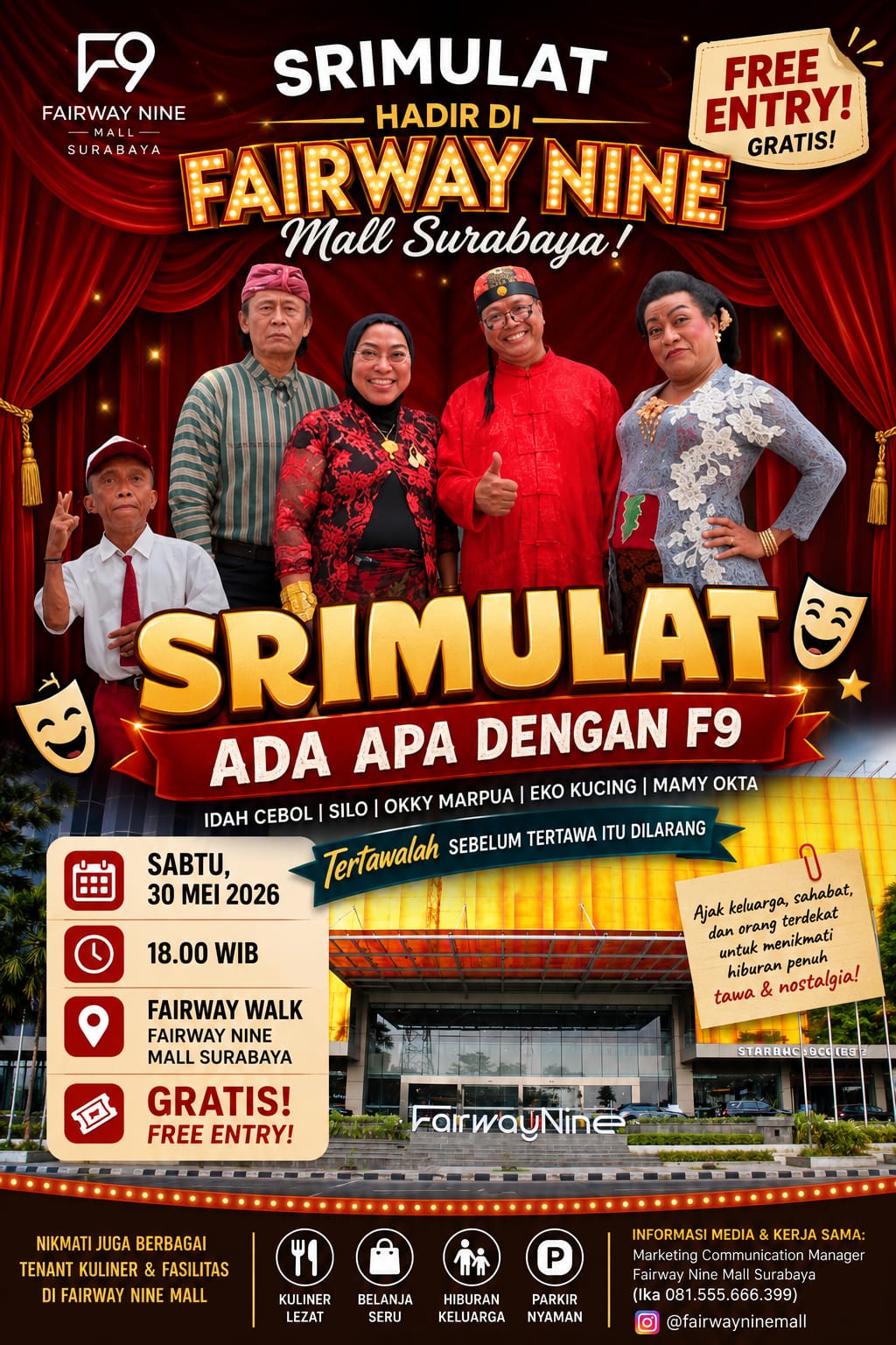 Srimulat Siap Hibur Warga Surabaya Lewat Pertunjukan “Ada Apa Dengan F9” di Fairway Nine Mall
