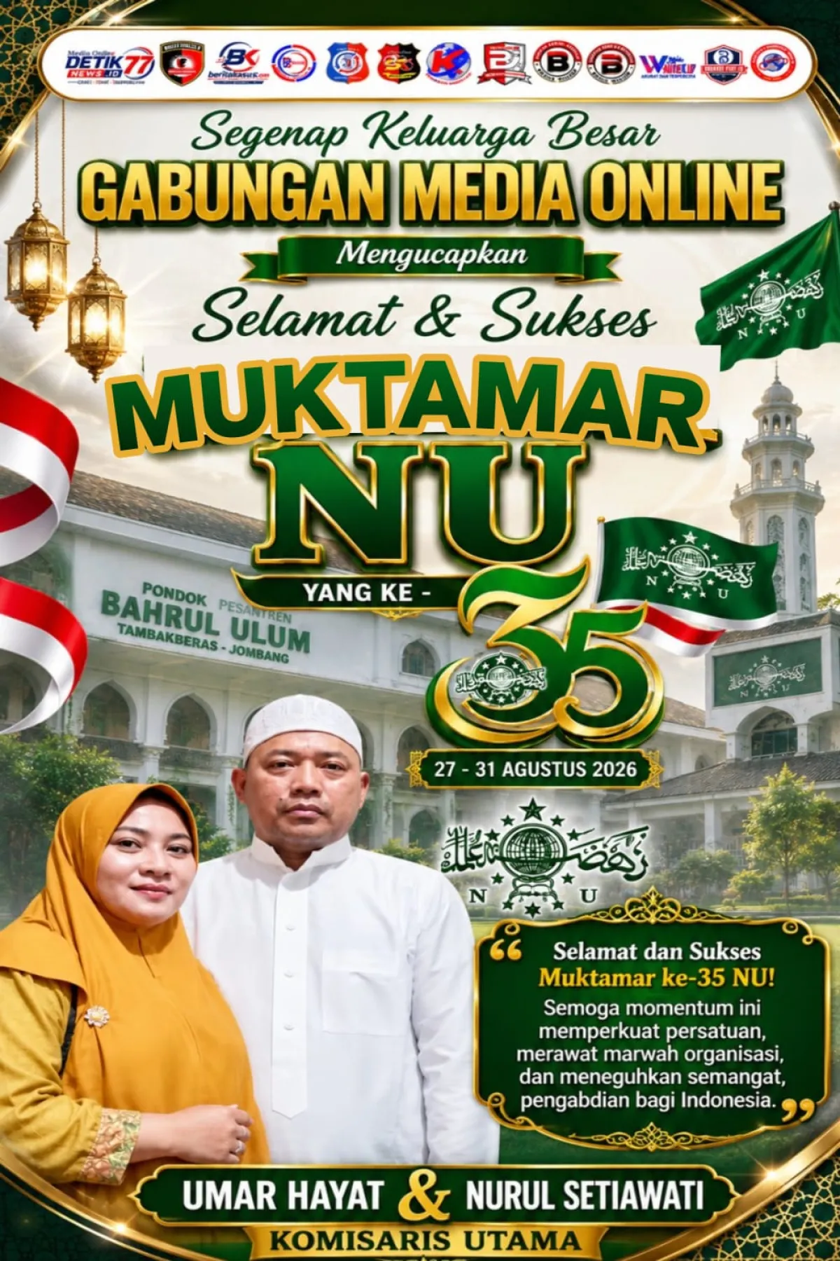 Gabungan 12 Media Online Sampaikan Selamat dan Sukses untuk Muktamar Ke-35 NU di Jombang