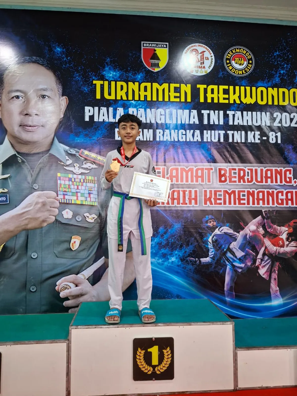 Moch. Adam Alvaro Raih Juara 1 Kyorugi Semi Prestasi Cadet M-49 di Open Tournament Piala Panglima TNI
